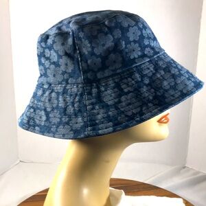 Woman’s Denim Floral Blue Cotton Blend Bucket Hat
